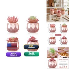 Tiita Mini Rose Gold Artificial Succulents in Pots, 4 Pack Desk Decor picture