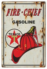 TEXACO FIRE CHIEF GASOLINE 18" HEAVY DUTY USA MADE METAL GAS ADVERTISING SIGN picture
