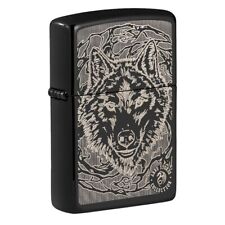 Zippo Anne Stokes Wolf Design, High Polish Black, Windproof Lighter #49443 picture