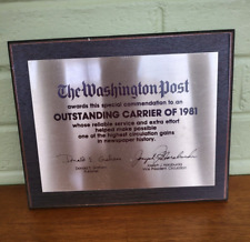 Vintage The Washington Post Outstanding Carrier of 1981 Award Plaque Vtg 80s T6 picture