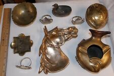 10 PCS, SOLID BRASS ANTIQUE, ASHTRAYS, NUTCRACKER, TRAY, N RINGS, 6.3 LBS TOTAL picture