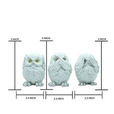 Three Wise Owls Decorative Figurines ? 5 Inch White Resin Statues ? See No Evil, picture