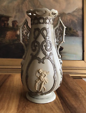 SALE Antique VILLEROY & BOCH 19th CE Salt Glaze VASE with ORNATE Handles picture