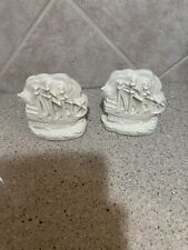 Vintage William McDonald Rookwood Pair Ivory Ship Nautical Bookends 1927 #2694 picture