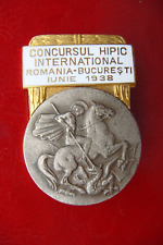 ROMANIA BUCHAREST INTERNATIONAL RIDING COMPETITION 1938 BRONZE ENAMEL BADGE picture