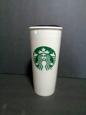 Starbucks Ceramic 10 oz White Travel Coffee Mug Tumbler & Lid Green Mermaid Logo picture