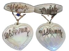 2 Vintage WWII Army 'MOTHER' AND 'WIFE' Heart Pin Broochs Mother of Pearl  picture