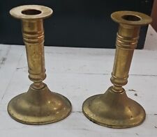 VTG Candlestick Set Of 2 Hollow Cast Brass With Weighted Bases 5-3/4” Tall picture