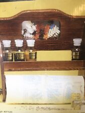 VTG Wood Spice Rack 6 Jar Shelf Paper Towel Holder Glass Front Rustic Farmhouse picture