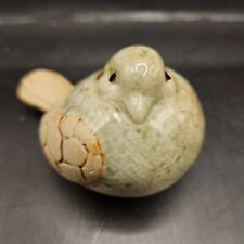 Vtg Ceramic Chubby Bird Figurines Green Glossy Textured Matte Wings & Tail Set/2 picture