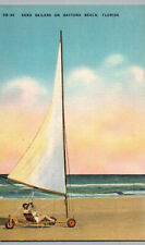 Daytona Beach FL Postcard Sand Sailers Florida Linen Land Sailing Vintage picture