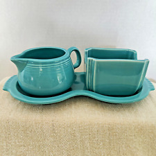Fiesta Turquoise Sugar Caddy & Creamer Set Serving Tray Fiestaware Made in USA picture
