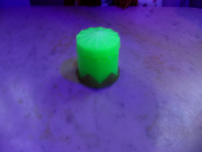 Vintage Art Deco Uranium Green Glass 2.5" Lidded Box Gold Design Base 12 Sided picture