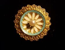 Stunning Victorian 14k Gold Blue & White Enamel Seed Pearl Brooch Pin Pendant picture