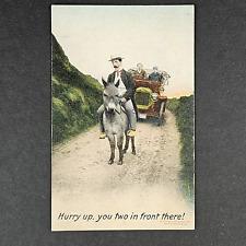 ANTIQUE 1908 DB POST CARD HUMOROUS MAN ON DONKEY BLOCKING ROAD POSTCARD picture