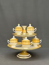 19th Century 5 Vieux Old Paris Porcelain Pot de Crème Cups & Dessert Stand Rare picture