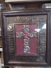 Jim Shore Friend's Blessing Cross FRAMED Wall Art Size: LARGE 19x22