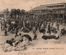 1904 Ocean City NJ Beach Scene Boardwalk Vintage Antique UDB Postcard Edwardian picture
