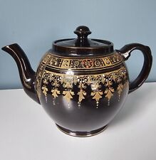 English made Brown Pottery antique teapot Hand painted picture