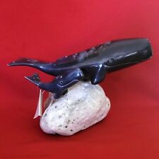 VTG Ceramic Mother Baby Sperm Whale Sculpture on Stone Cement picture