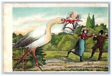 c1905 Giant Stork Deliver Baby Couple Scared Unposted Antique Postcard picture