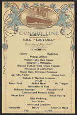 RMS Lusitania Cunard Line Menu Reprint On Original Period 1915 Paper *180 picture