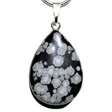 Charged Natural Snowflake Obsidian Teardrop Pendant + 20