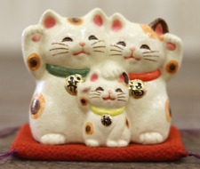 Japanese Handmade White Lucky Cat Maneki Neko Family Pottery Seto ware Gift picture