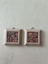 Vintage Gerz W. Germany 2.5”x2.5”Pottery Wall Hangings 3D Watermill Bridge picture