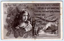 1907 RPPC ROTOGRAPH CHRISTMAS WISHES GIRL PINECONES COTTAGE POSTCARD*HAS CREASE* picture