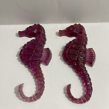 Vintage Mid-Century Modern Seahorse Wall  Plaques-Resin/Lucite Set Of Two Purple picture