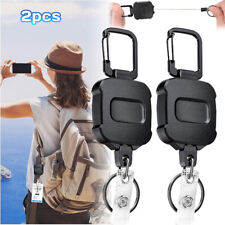 2 Pack Retractable Key Chain Reel Holder Heavy Duty Cord Carabiner Key Holder US picture