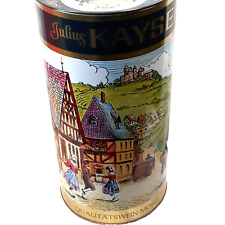 Vintage Julius Kayser and Co Metal Canister 13.5x7” Bavarian Village Scene picture