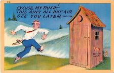 Man Running to Outhouse on 1942 Comic PC-Excuse My Rush-This Ain't All Hot Air picture