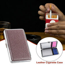 Portable Brown Leather Double Sided Cigarette Case Holds Pockets Container picture