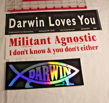 Atheist Bumper Sticker lot of 3 Darwin loves you, Militant Agnostic I don't know picture