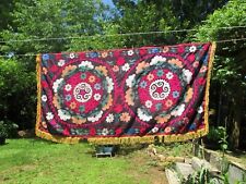 Vintage Large Vibrant Boho Floral Hand Embroidered Wall Hanging Tapestry 94x46 picture