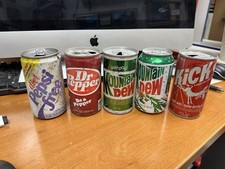 Vintage Soda Can Collection Diet Pepsi Free ~ Mountain Dew ~ Dr Pepper ~ Kick picture
