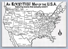 Postcard Vtg United States Map Eccentric Towns USA 1989 4x6 picture