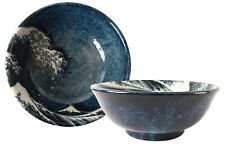 Mino ware Japanese Ceramics Ramen Noodle Donburi Bowl Mt.Fuji & Big Wave Blue picture