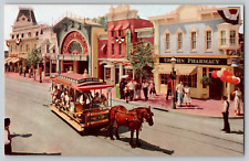 Disneyland Main Street Upjohn Pharmacy Horse Trolley Vintage Postcard c 1960s picture