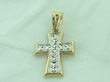 Estate Small 14K White & Yellow Gold Religious Cross Pendant Ma Michael Anthony picture