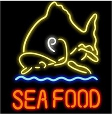 Seafood Fish 24"x20" Neon Sign Lamp Light Hanging Nightlight Business Beer EY picture