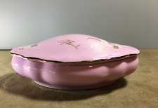 Pink Mid Century Oval Floral Porcelain Trinket / Dresser Dish,  Made in Italy picture
