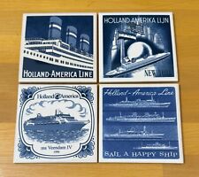 Set of 4 Different Holland America Line Tiles Coasters Blue & White Ships 4×4 picture