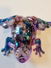 Handmade Resin Art Frog With Crystals, mothers of pearl and quartz and real rose picture