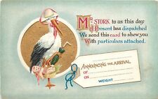 Bamforth Embossed Birth Announcement Postcard E.12 Stork, Baby & Umbrella picture