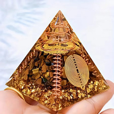 Tiger Eye Stone Crystal Pyramid Desktop Decor 5cm/2in Collectible Home Ornament picture