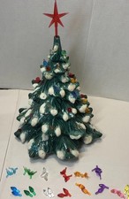 Vintage Ceramic Flocked 14” Xmas Tree No Base & some broken lights need replaced picture