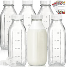 Liter Glass Milk Bottles W 100% Airtight Heavy Duty Screw Lid - 6 Pack 32 Oz Dri picture